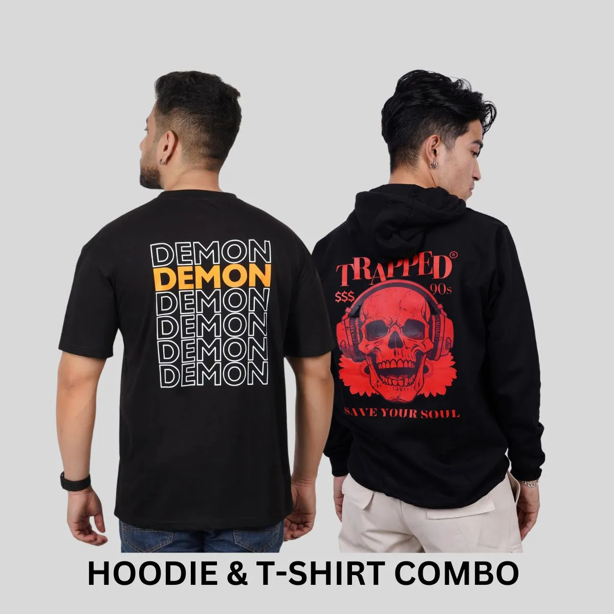 ULTIMATE COMBO - Trapped Black Hoodie   Demon Black Tees By Demonwear (DW007)