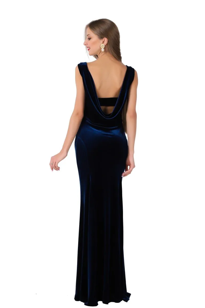 Velvet Evening Gown With Draped Back