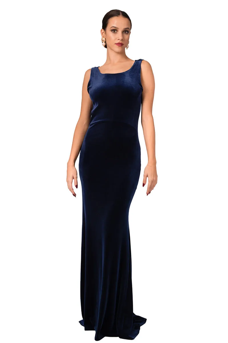 Velvet Evening Gown With Draped Back