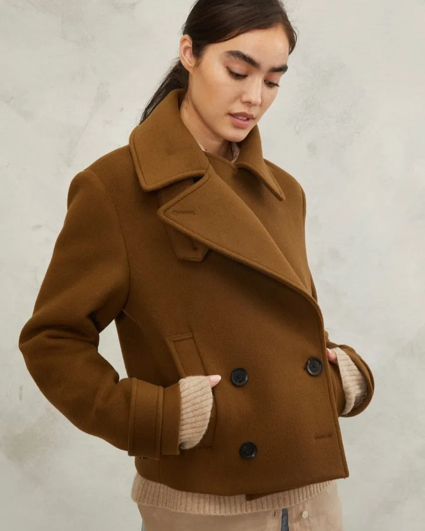 Vera Double Breasted Cropped Cashmere Blend Peacoat