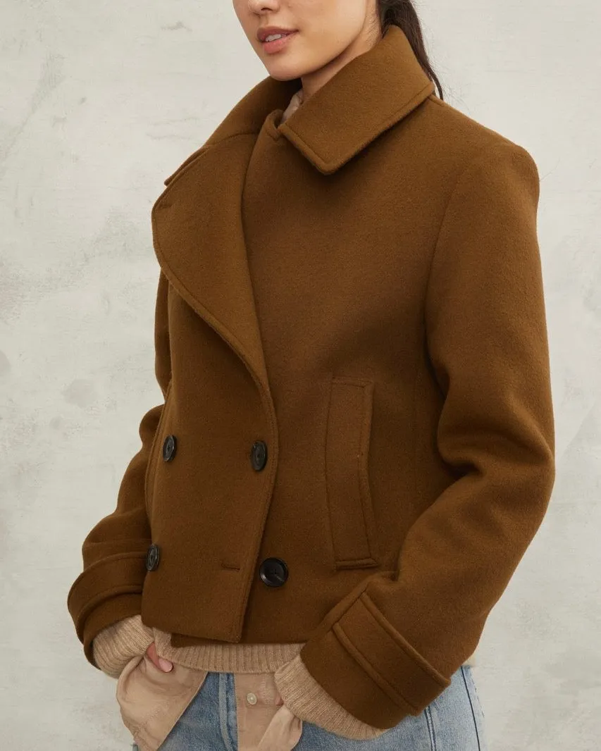 Vera Double Breasted Cropped Cashmere Blend Peacoat