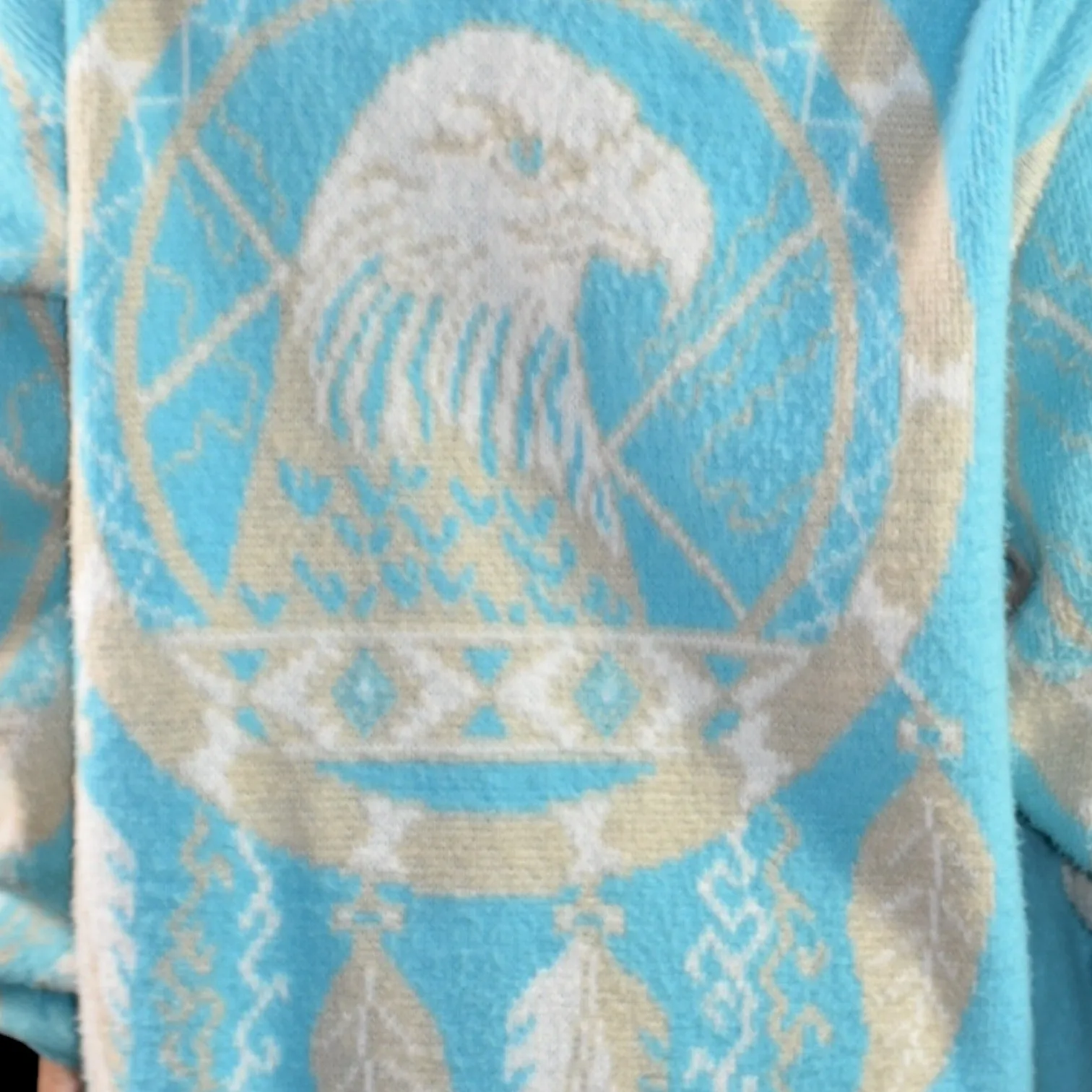 Vintage Artesanias Tuntaquimba Wool Jacket Blue Saddle Blanket Full Zip Southwestern Eagle Dreamcatcher Ecuador Large Unisex