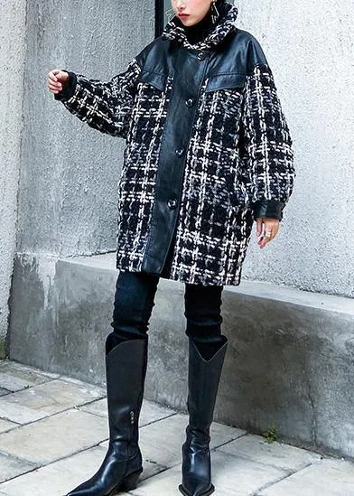 vintage Loose fitting Winter coat thick outwear plaid patchwork woolen coats