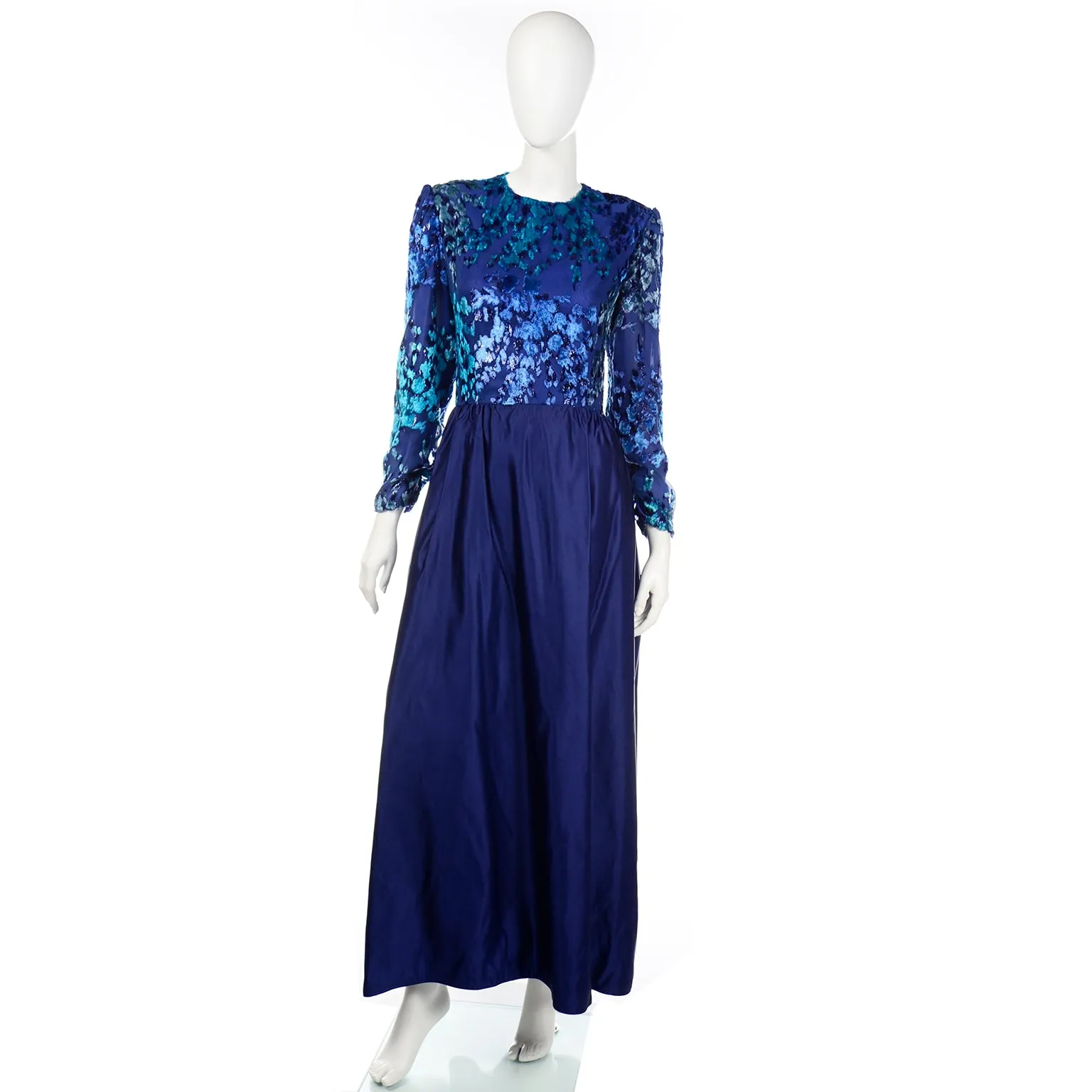 Vintage Richilene Blue Burnout Velvet & Satin Evening Dress