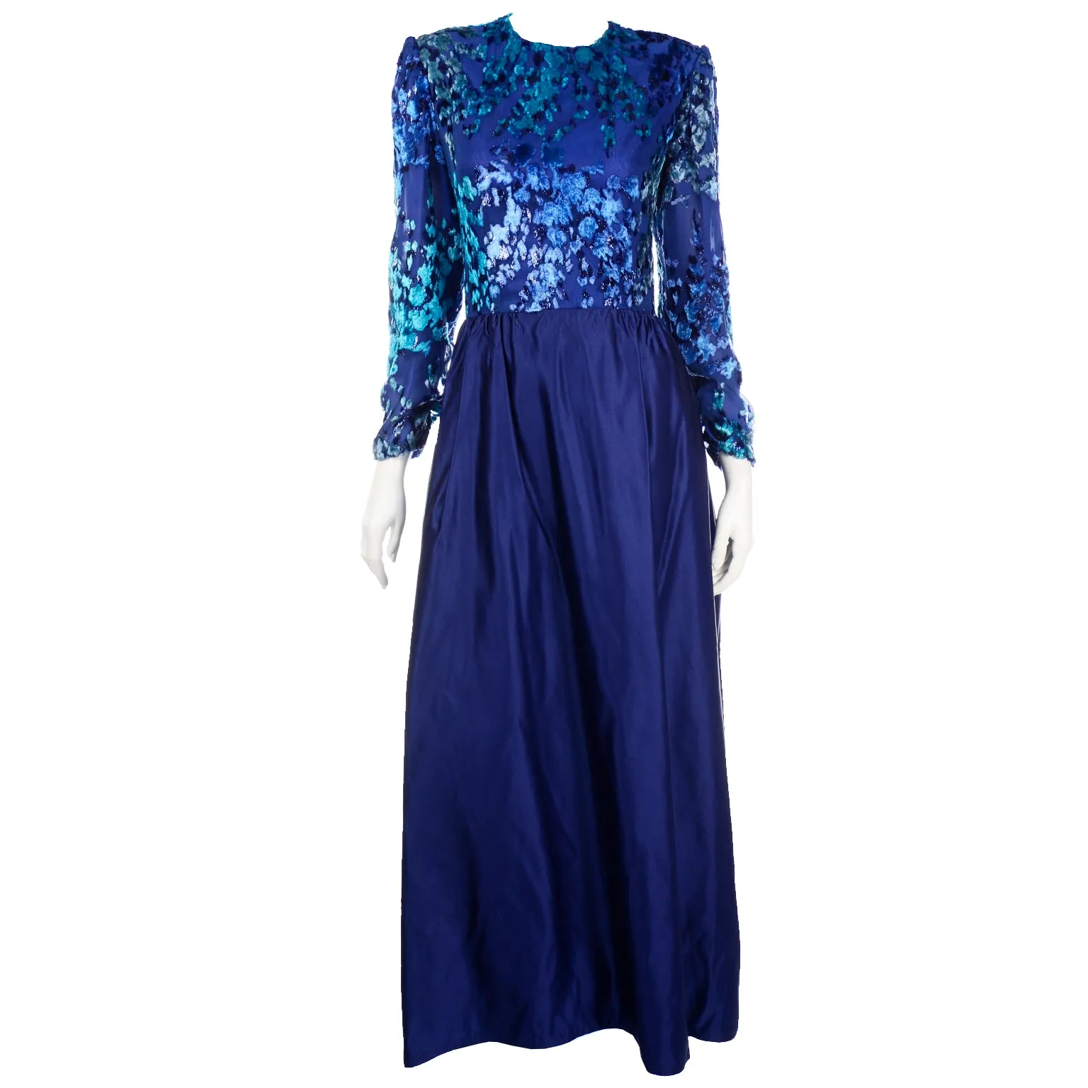 Vintage Richilene Blue Burnout Velvet & Satin Evening Dress