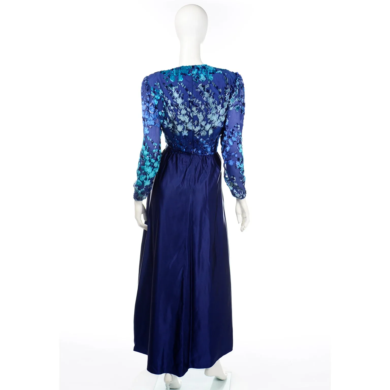 Vintage Richilene Blue Burnout Velvet & Satin Evening Dress