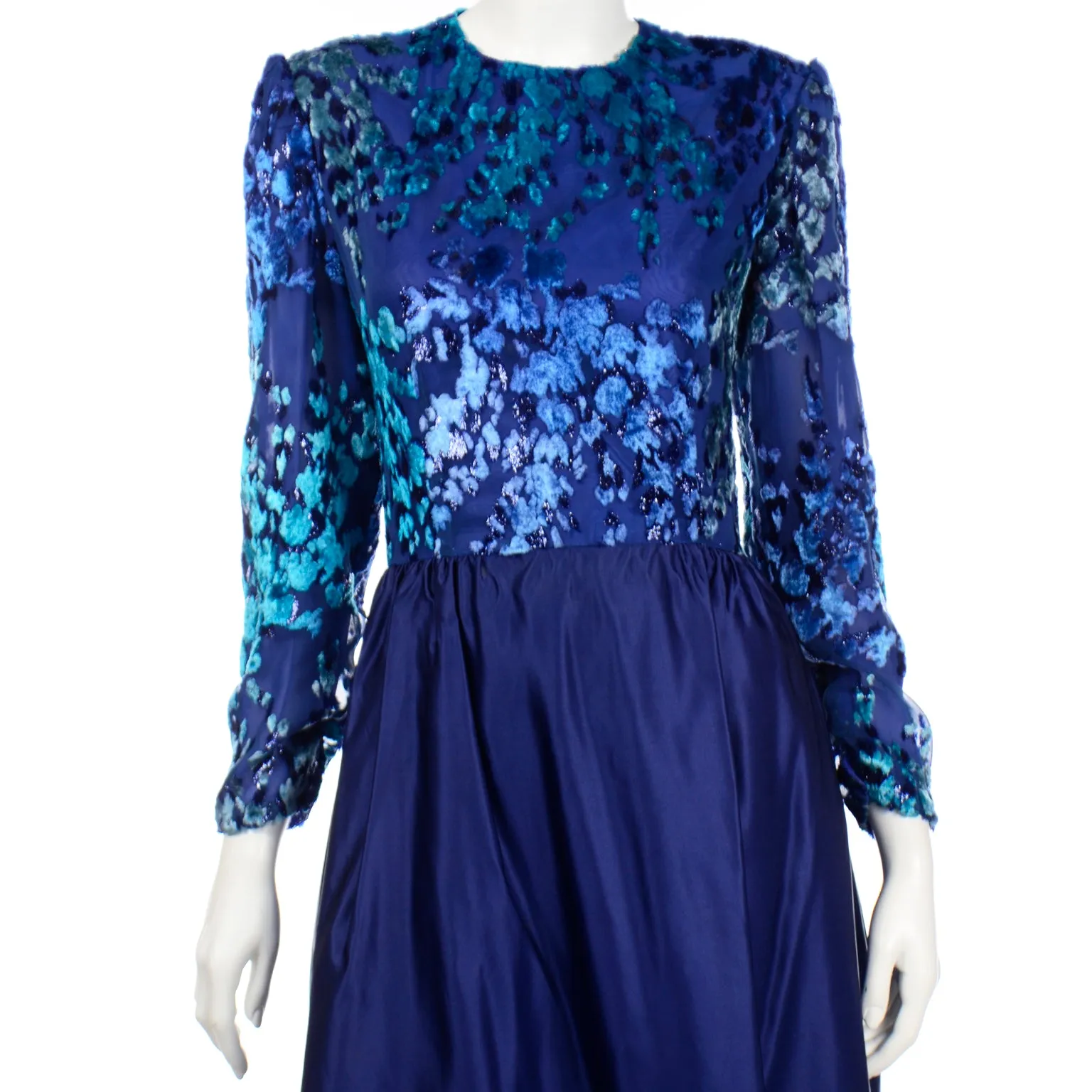 Vintage Richilene Blue Burnout Velvet & Satin Evening Dress