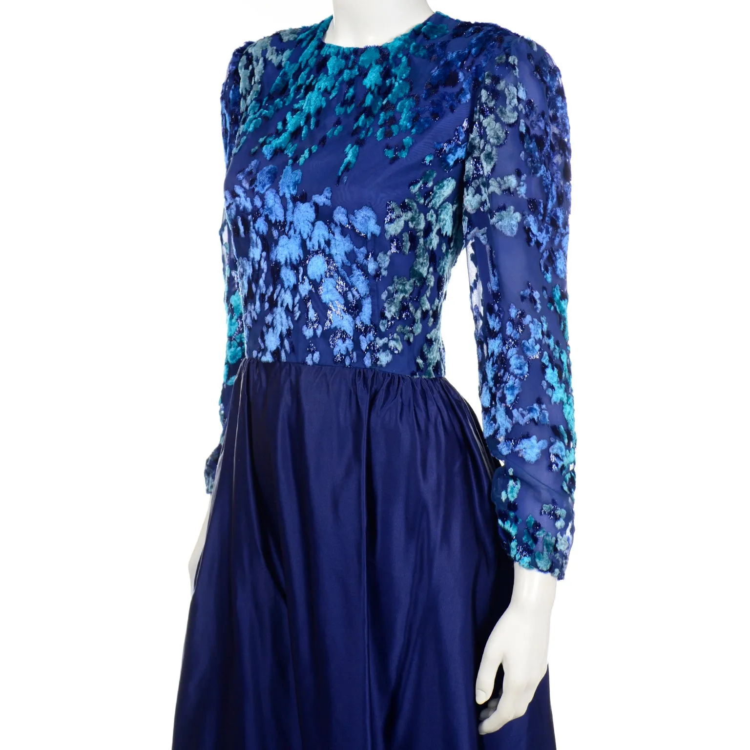 Vintage Richilene Blue Burnout Velvet & Satin Evening Dress