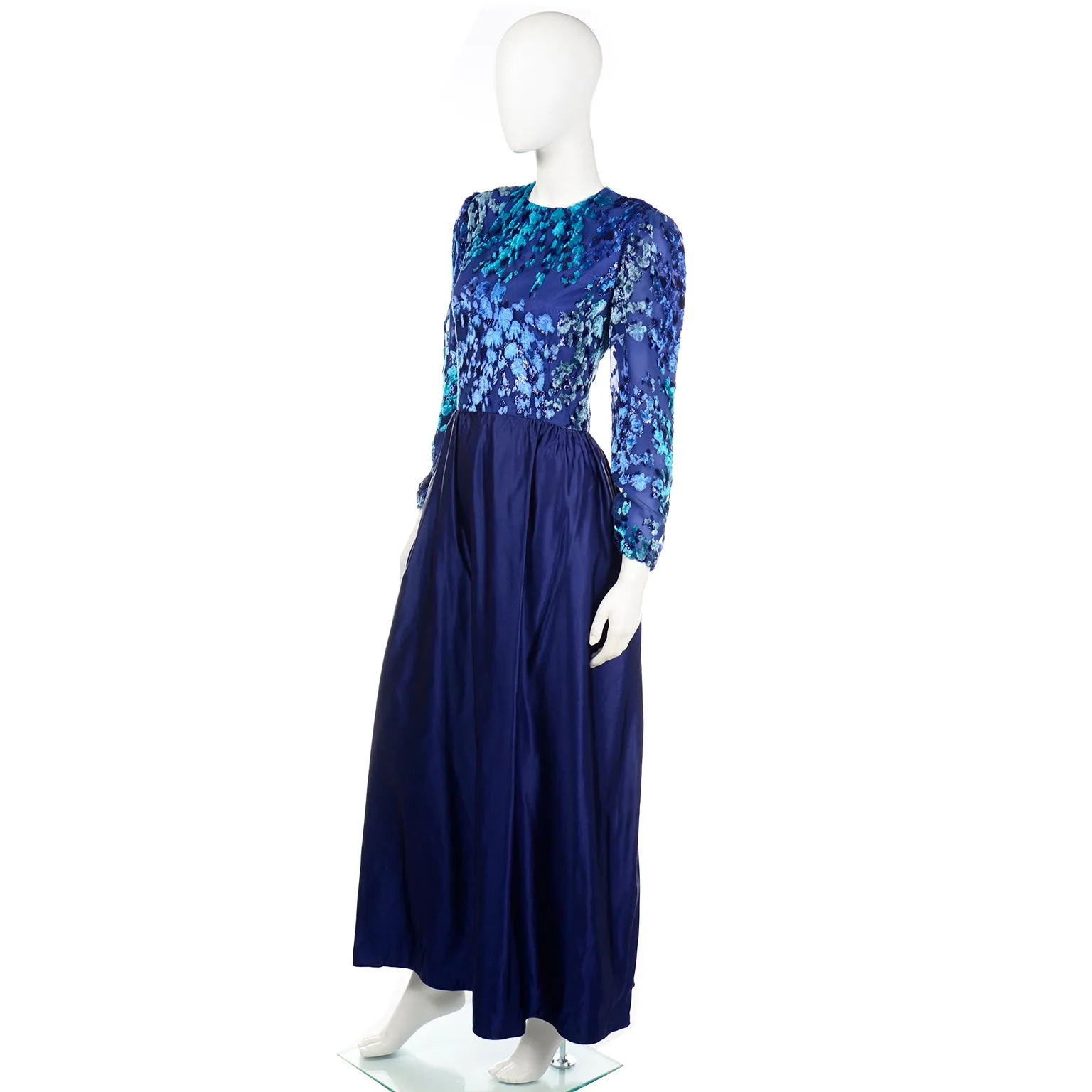 Vintage Richilene Blue Burnout Velvet & Satin Evening Dress