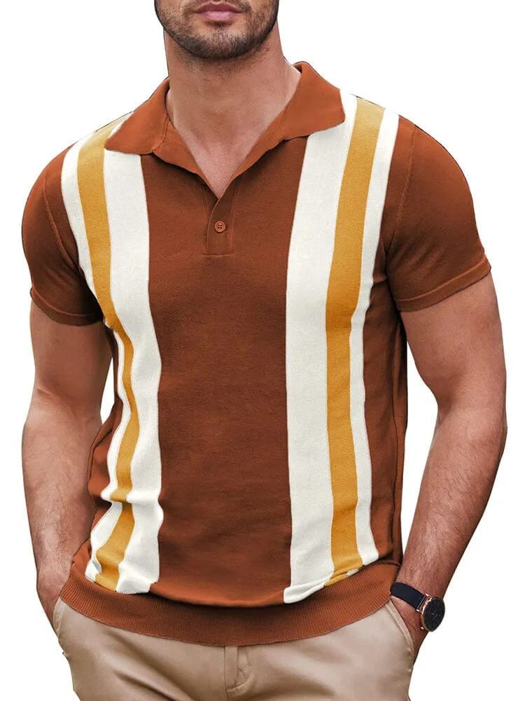 Vintage Stripe Short Sleeve Knitted Polo Shirt (US Only)