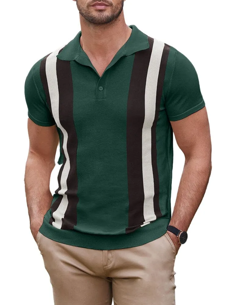 Vintage Stripe Short Sleeve Knitted Polo Shirt (US Only)