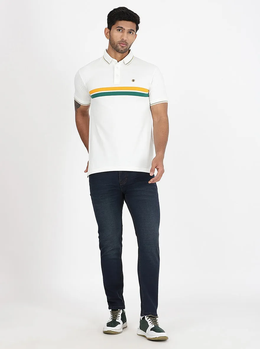 White Striped Slim Fit Polo T-Shirt | JadeBlue