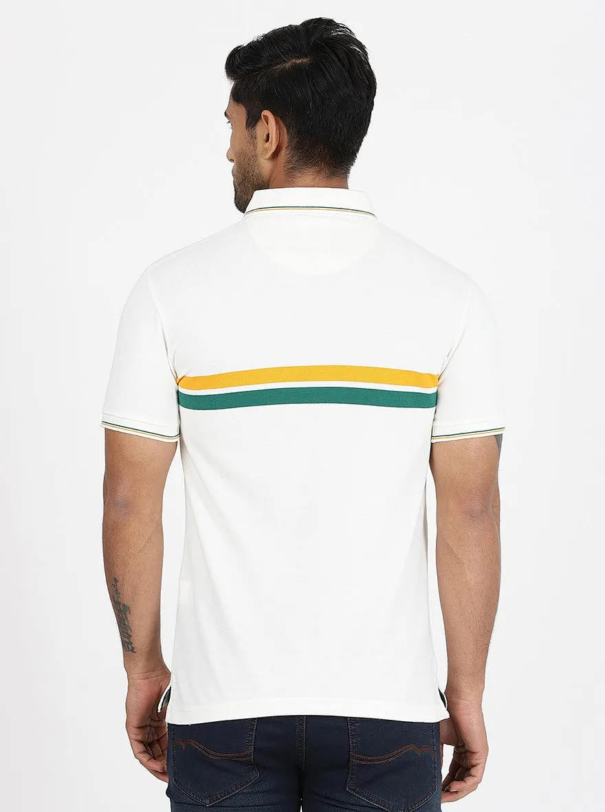 White Striped Slim Fit Polo T-Shirt | JadeBlue