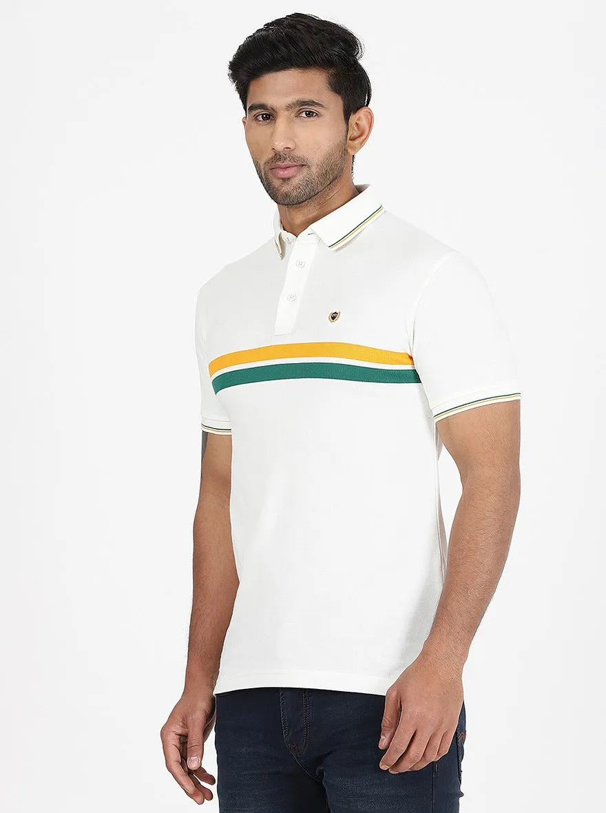 White Striped Slim Fit Polo T-Shirt | JadeBlue