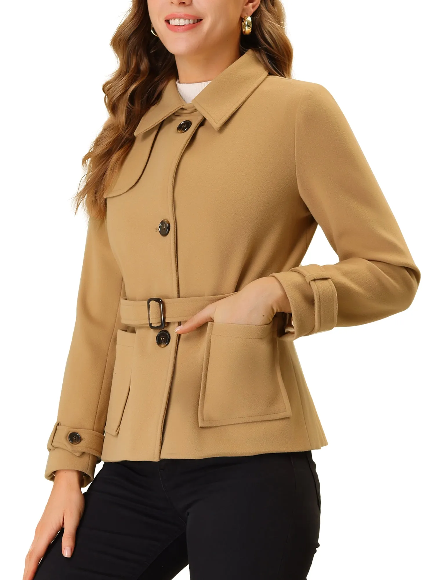 Winter Outerwear Single Breasted Belted Pea Coat