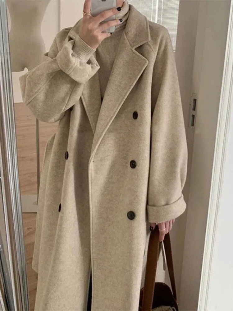 Wjczt Women's Clothing Plus Cotton Thickened Woolen Coat Women's Medium Length Autumn and Winter 2022 Loose Woolen Jacket Trench Coat