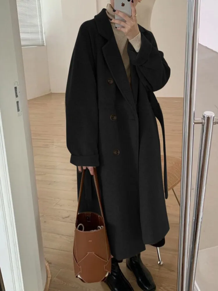 Wjczt Women's Clothing Plus Cotton Thickened Woolen Coat Women's Medium Length Autumn and Winter 2022 Loose Woolen Jacket Trench Coat