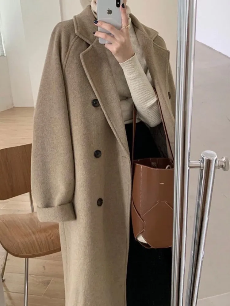 Wjczt Women's Clothing Plus Cotton Thickened Woolen Coat Women's Medium Length Autumn and Winter 2022 Loose Woolen Jacket Trench Coat