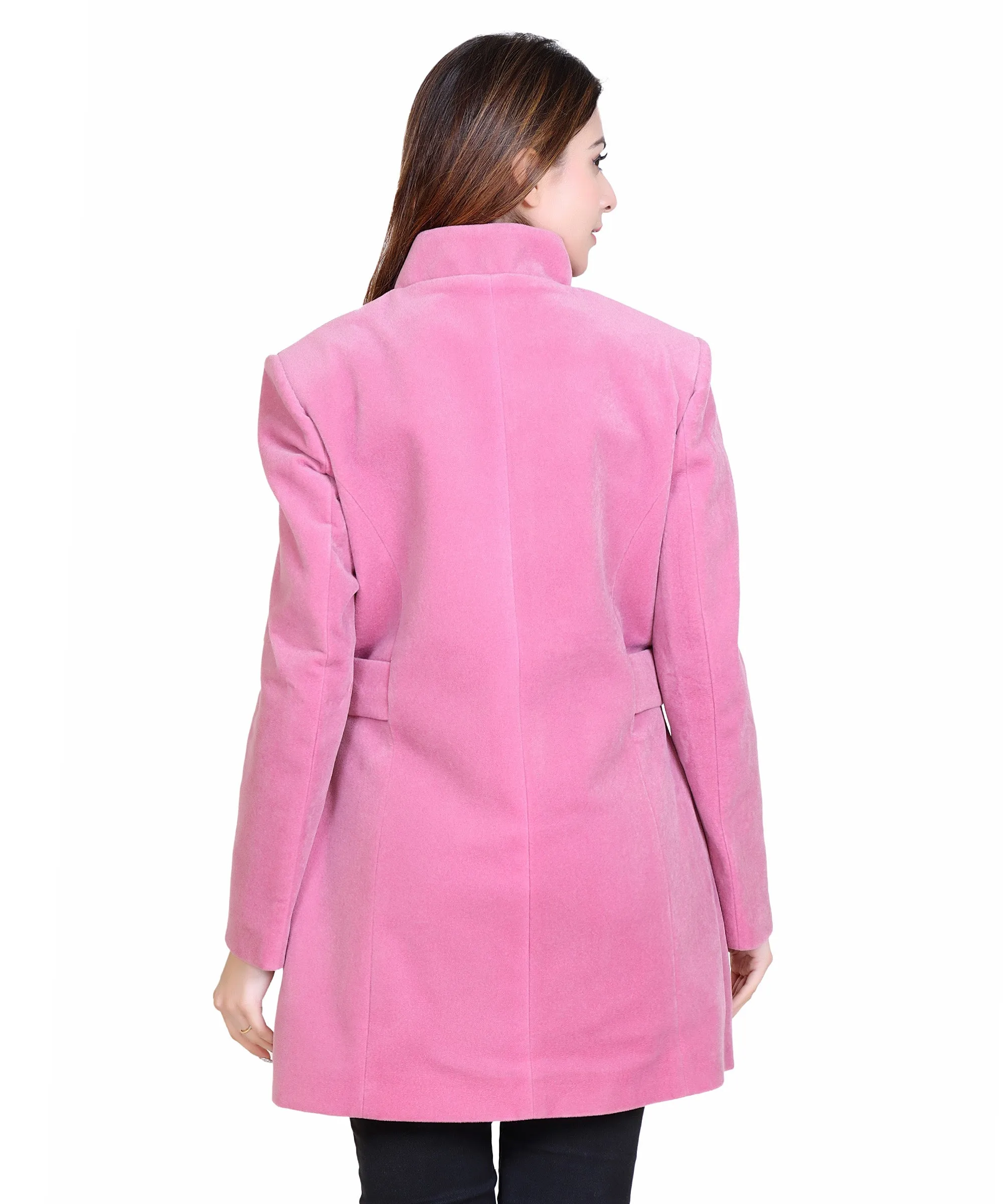 Women Casual Wool Blend Standard Length Full Sleeve High Collared Coat