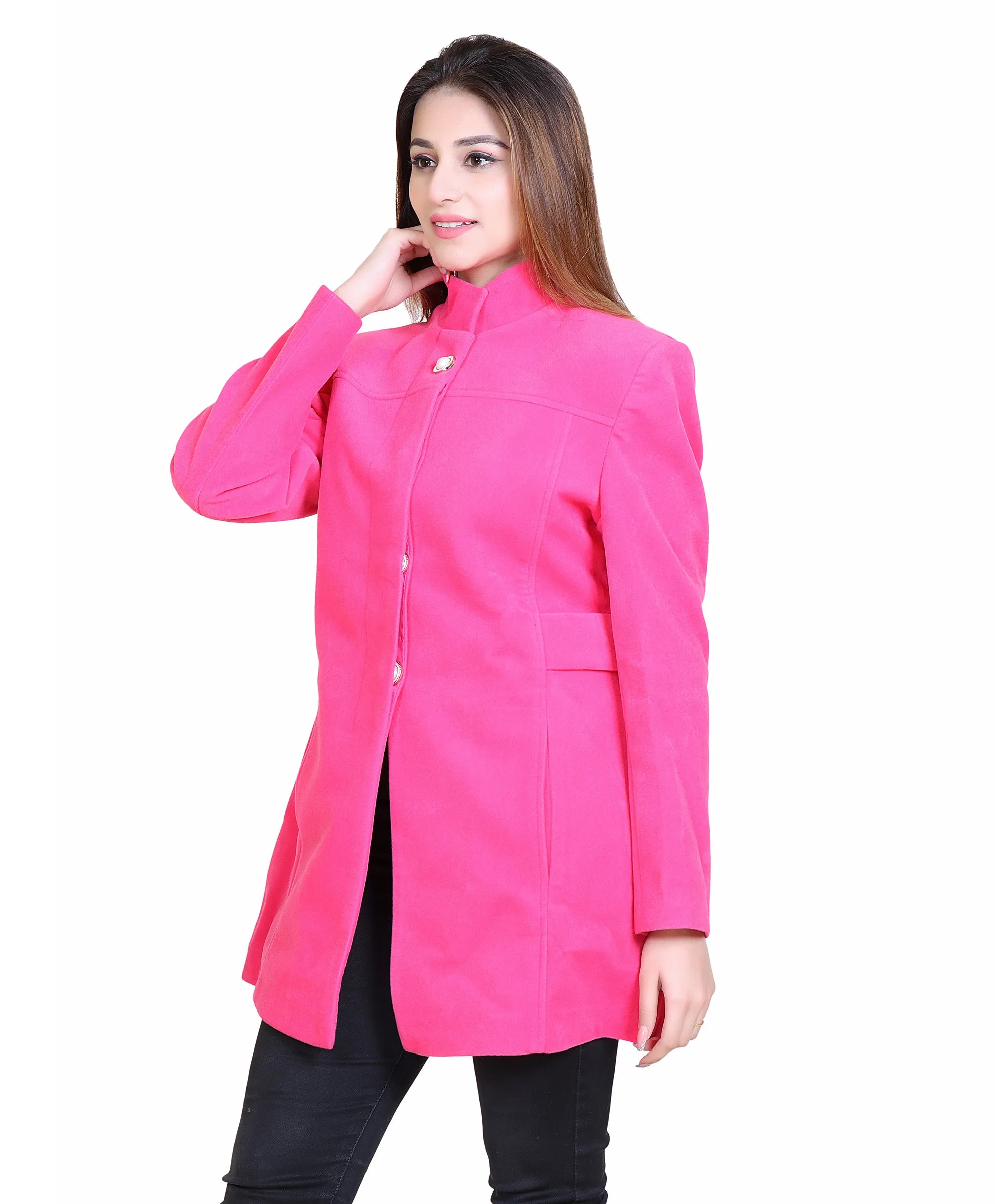 Women Casual Wool Blend Standard Length Full Sleeve High Collared Coat