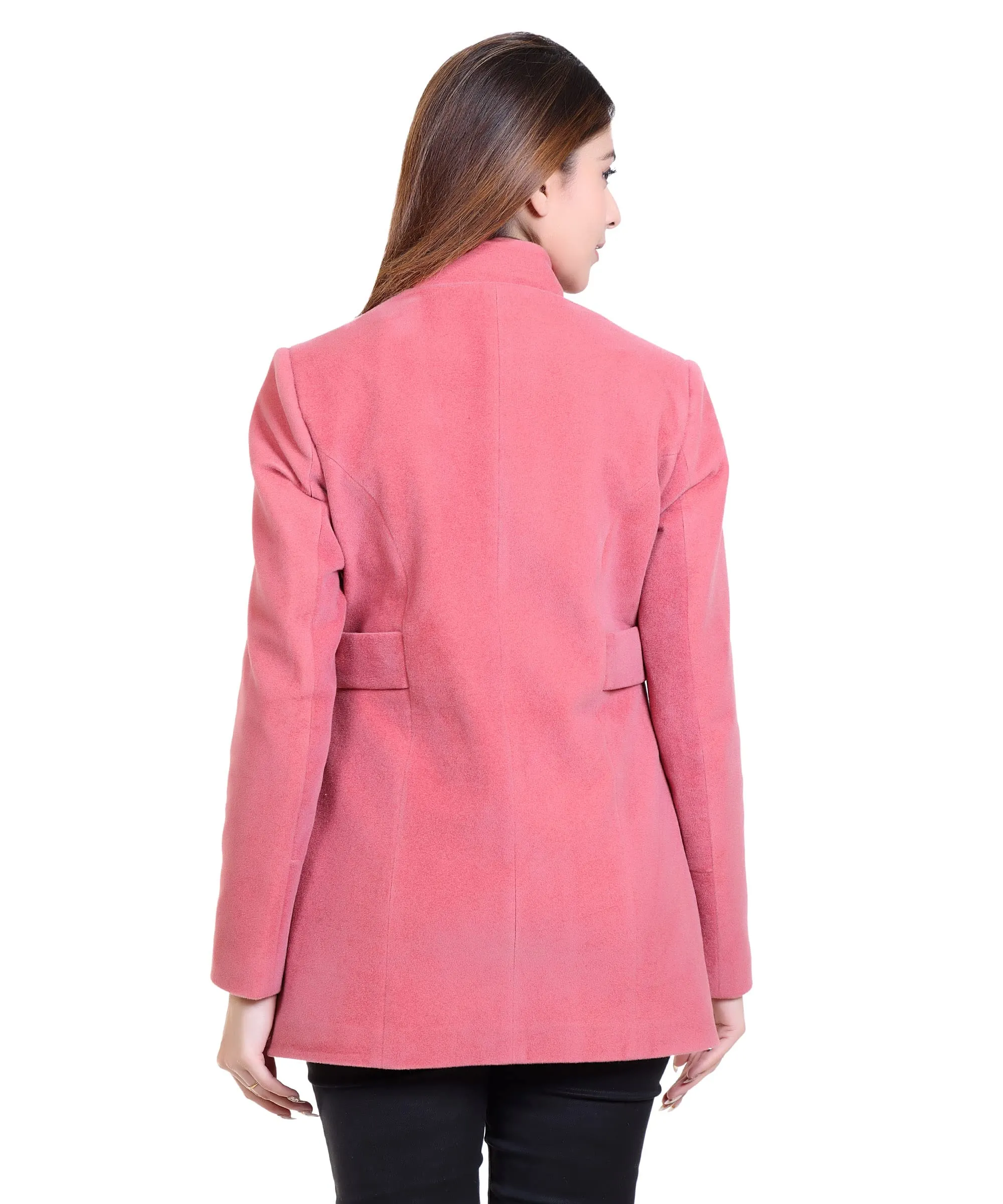 Women Casual Wool Blend Standard Length Full Sleeve High Collared Coat