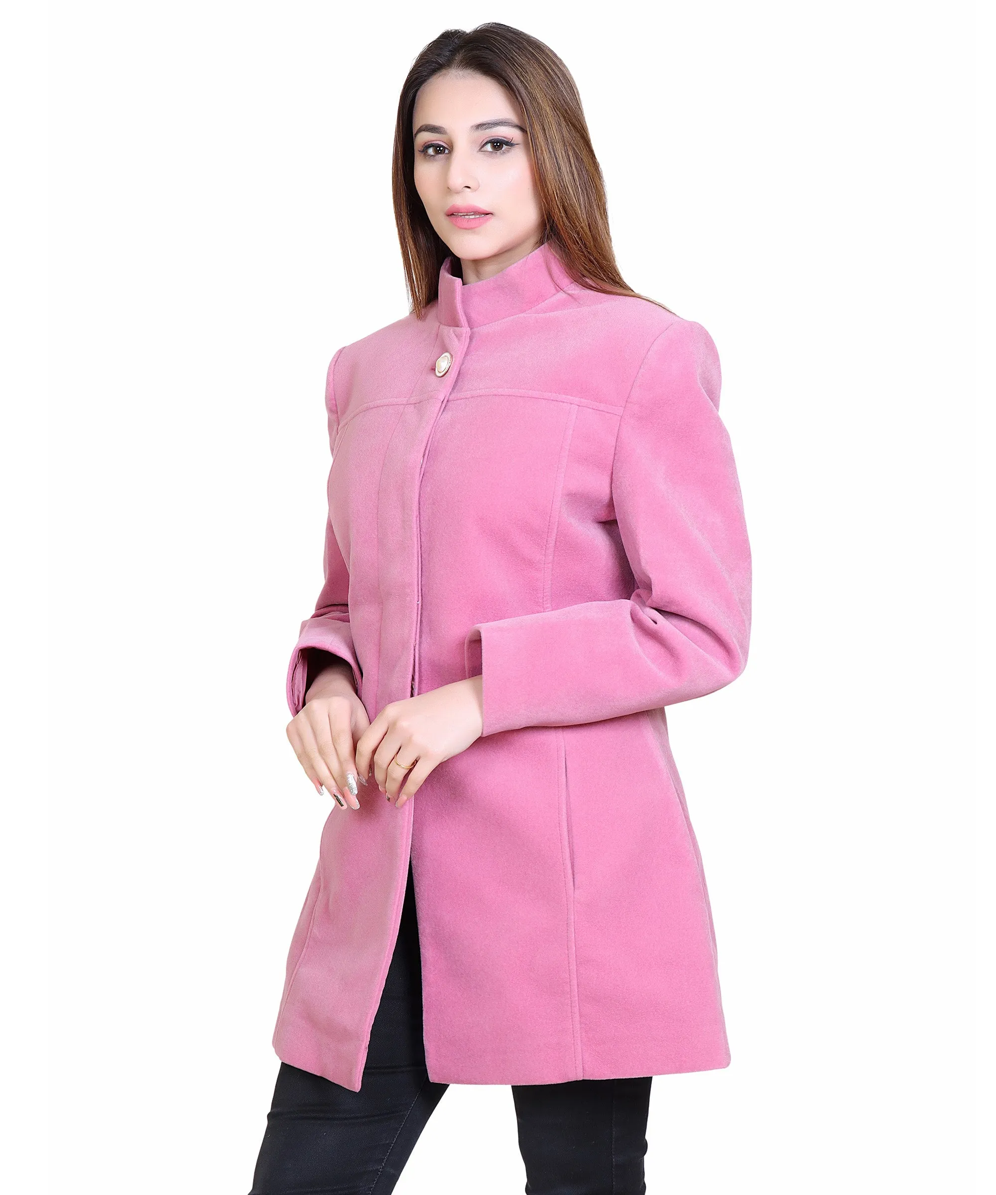 Women Casual Wool Blend Standard Length Full Sleeve High Collared Coat