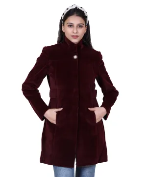 Women Casual Wool Blend Standard Length Full Sleeve High Collared Coat