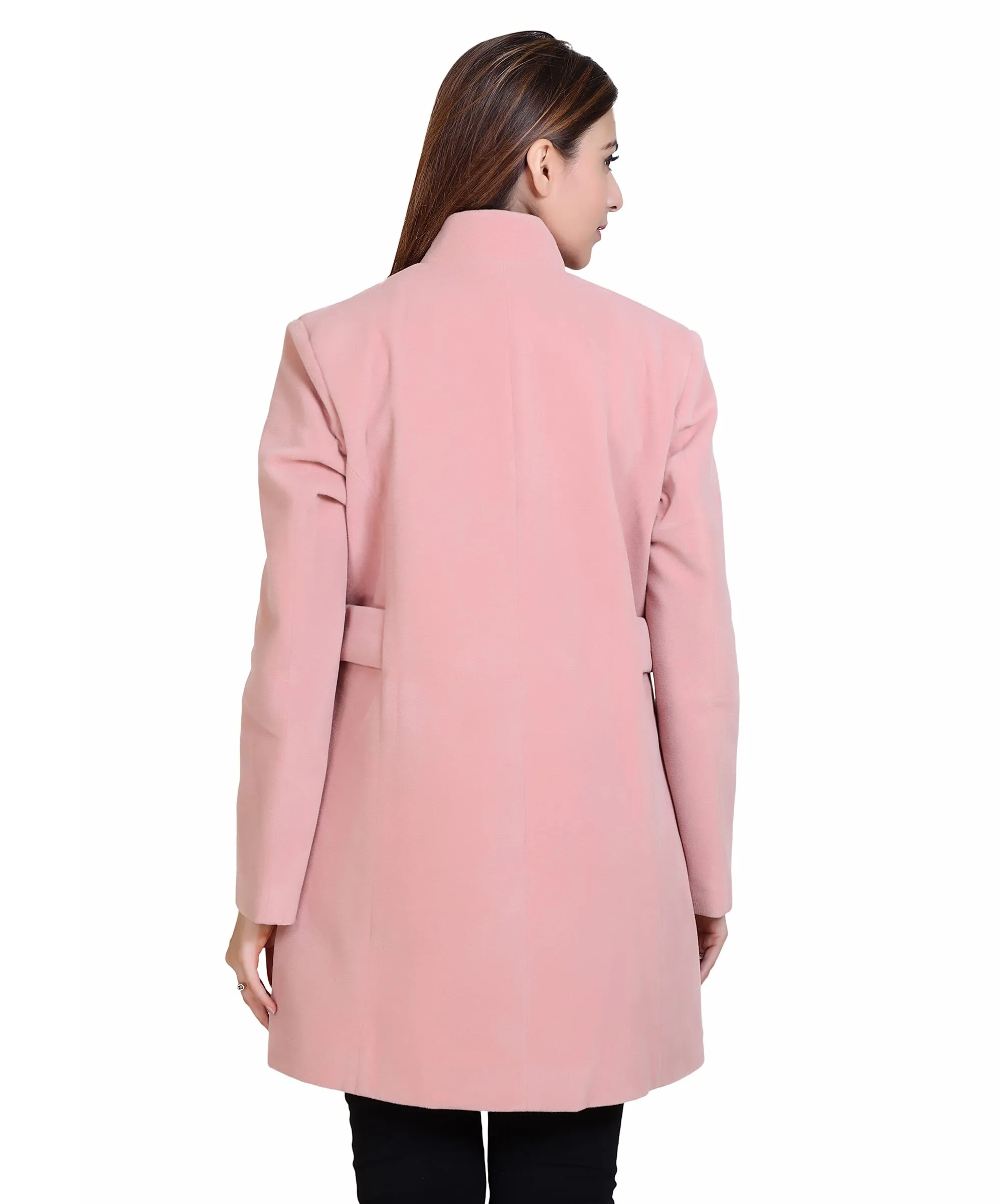 Women Casual Wool Blend Standard Length Full Sleeve High Collared Coat