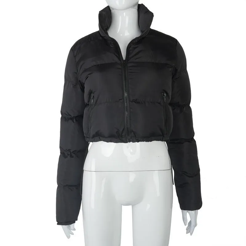 Women's Winter Long Sleeve Full Zipper Baggy Puffer Short Down Jacket