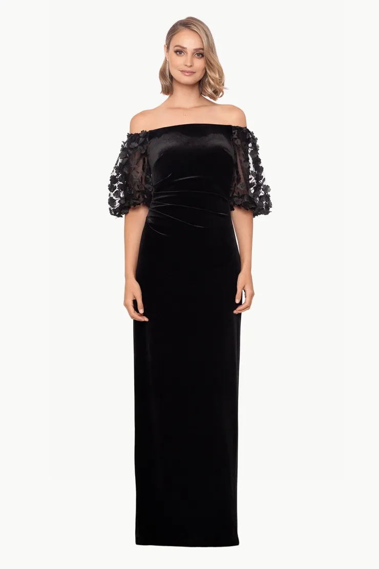 Xscape Evenings Off the Shoulder Velvet Evening Dress 4589X