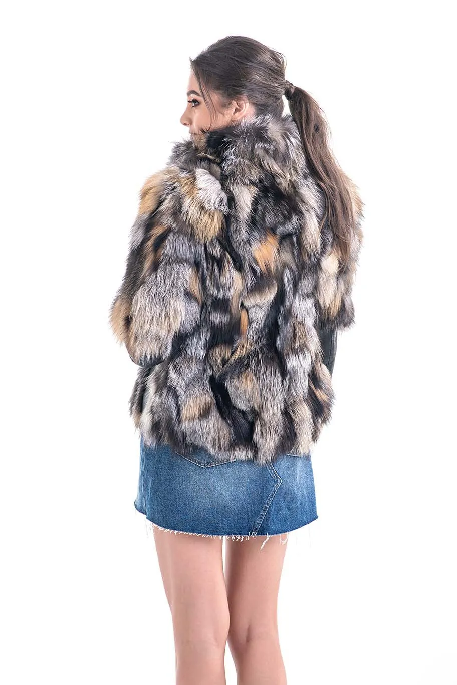 Yellow Silver Genuine Fox Fur Jacket