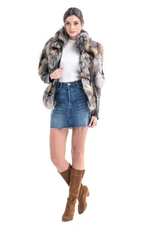 Yellow Silver Genuine Fox Fur Jacket