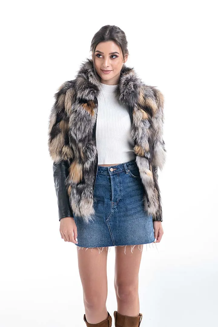 Yellow Silver Genuine Fox Fur Jacket